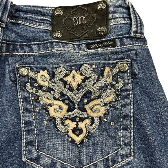 Miss Me Y2K Baroque Silver Embroidered Straight Jeans - Picture 4 of 7